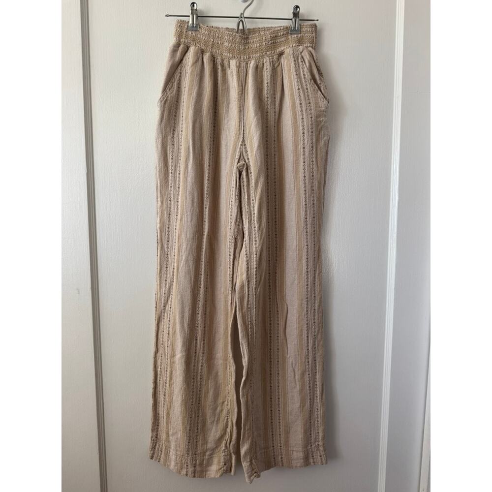 Briggs New York Khaki Brown Linen Blend Striped Wide Leg Pants Size Small